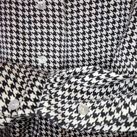 Vintage Houndstooth Silk Blouse Button Down Linda Hutton - Picture 5 of 6